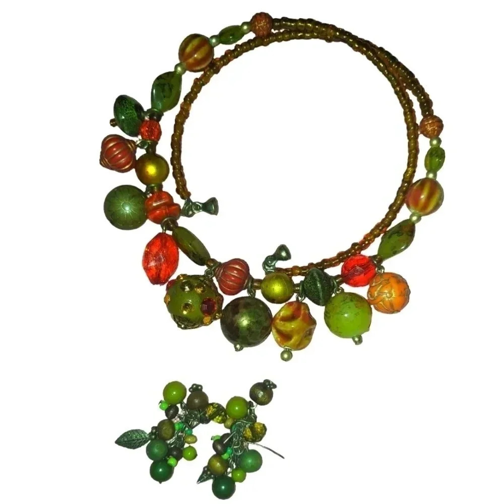 Vintage Beaded Necklace and Earrings Set